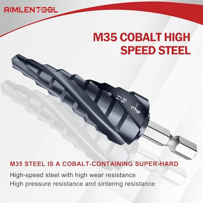 3Pcs(1/8"-7/8") M35 Four Spiral Flute Cobalt Step Drill Bit Set - size: Four Flute-3PC