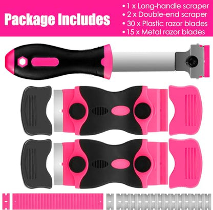 THINKWORK 3Pack Razor Blade Scraper with 45Pcs Blades, Pink - color: Upgrade Scraper-3pack+45pcs