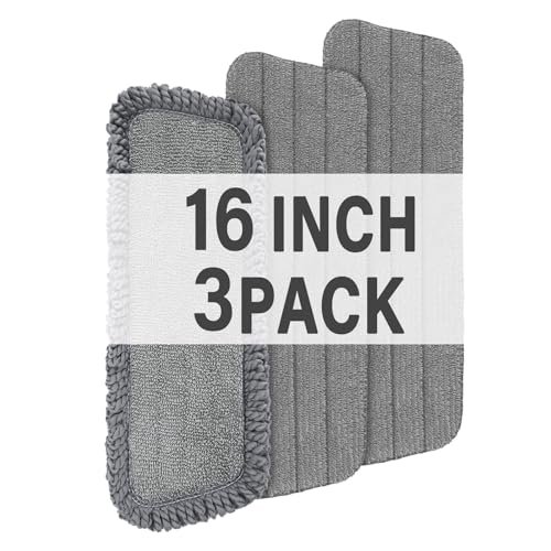 16.5" Microfiber Mop Pads Refills, 3 Pack Reusable Replacement Heads - color: 16"grey*3
