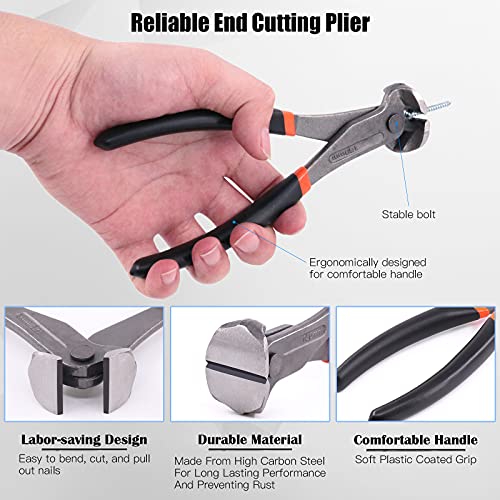 Glarks 4Pcs Nail Pullers Nail Remover Tool Set, Include 7'' End Cutting Plier, 4'' Bendable U Tip and V Tip Tack Puller, 6'' U Tip Tack Lifter for Cutting nails, Remove Nails, Nail Pulling