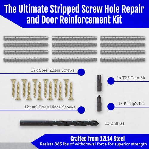 12-Pack #9 x 3 Permanent Stripped Door Hinge Screw Hole Repair Kit - size: 12 Pack