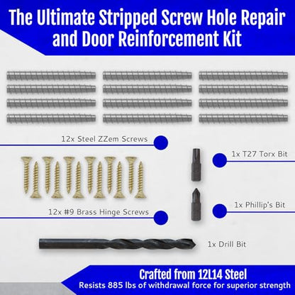 12-Pack #9 x 3 Permanent Stripped Door Hinge Screw Hole Repair Kit - size: 12 Pack