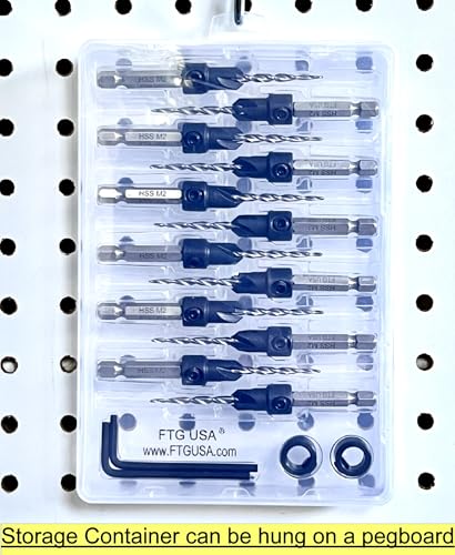 FTG USA 12 Pc #6 (9/64") Adjustable Wood Countersink Drill Bit Set Case - style: 12 Pc Same Size