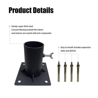 Round Post Base Bracket & Slip Fit Adapter Kit for 1.5-2.5 Inch Posts