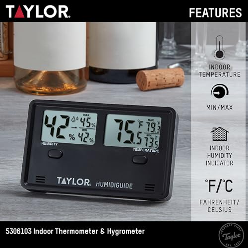 Taylor Indoor Digital Desktop Min/Max Hygrometer Thermometer - color: Black, style: Dual Display