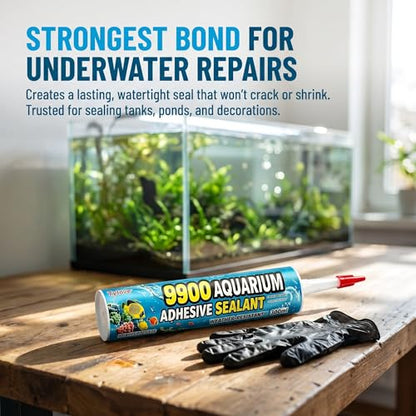 [Crystal Clear]9900 Aquarium Waterproof Sealant – Non-Cracking Lap Sealant for Fish Tanks, Ponds and Garden Landscaping | UV-Resistant, 10-Year Durability