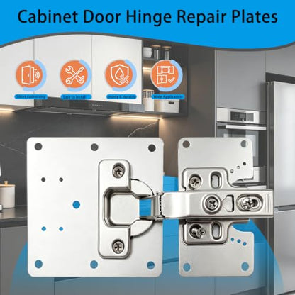 8Pcs Cabinet Hinge Repair Plate Kit, Hinge Fixing Brackets with Screws
