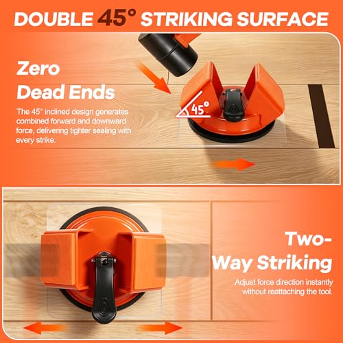 Floor Gap Fixer Tool Heavy‑Duty 45° Impact‑Face Floor Suction Cup Tool for Gaps, Includes Cleaning Blade, Mallet, Work Gloves and 5 Sticky Pads for Laminate, Vinyl & Engineered Hardwood Floors