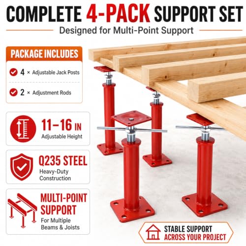 4 Pack House Jacks for Leveling, 11-16 in Crawl Space Jacks, 8820 lbs Q235