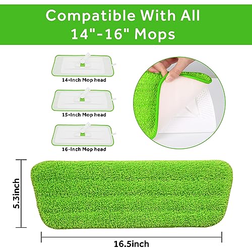 16.5" Microfiber Mop Pads Refills, 3 Pack Reusable Replacement Heads - color: 16"green*3