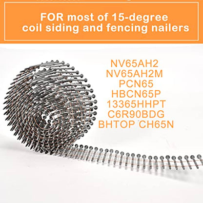 3600 Count Siding Nails, 15-Degree 1-1/2 Inch *.092 Wire Collated Coil Ring Shank Nails, Full Round Head Hot-Dipped Galvanized Siding Nailer - size: 1-1/2 Inch