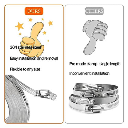 Dianrui DIY Hose Clamps 12FT 304 Stainless Steel Metal Strap + 8PCS Stronger Fasteners Assortment Kit Large Adjustable Pipe Clamps Band Clamp for Pipe Automotive Mechanical - size: 12FT