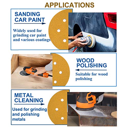 6-Inch 6-Hole Hook and Loop Gold Sanding Discs 60-Grit, 100-Pack