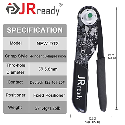 JRready NEW-DT2 Deutsch Crimp Tool for DTP, DT, DTM Connectors, Size 12, 16, 20 Solid Contacts. Equivalent to HDT 48 00 Deutsch Crimper(12-22AWG) (Pack of 2) - size: Crimping Tool(DT2) (Pack of 2)