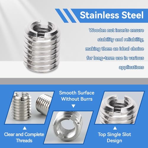 10PCS Threaded Inserts, M6x1.0 Female and M10x1.5 Male Threaded Wood Inserts Stainless Steel Self Tapping Thread Insert Reducing Nut Conversion Kit