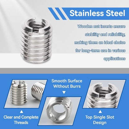 10PCS Threaded Inserts, M6x1.0 Female and M10x1.5 Male Threaded Wood Inserts Stainless Steel Self Tapping Thread Insert Reducing Nut Conversion Kit