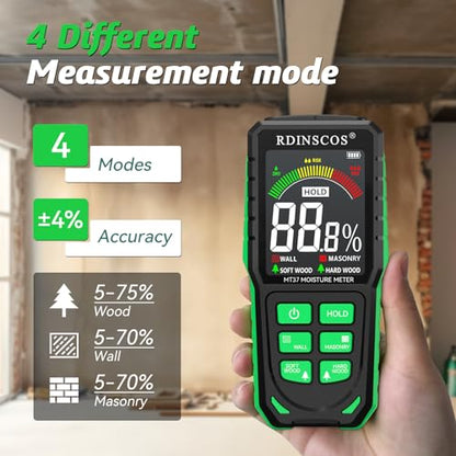 RDINSCOS Pinless Moisture Meter for Wall Digital Wood Moisture Detector - color: Black-green