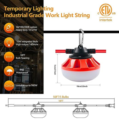 LED Construction Light, Christmas String Lights,200FT,2Prong - size: 200FT 2 Prong (Red)