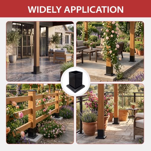 2 Pack 4x4 Post Base with Decorative Cover, Iron Deck Post Base - size: 4-Pc Kit: 2P Base+2P Base Cover