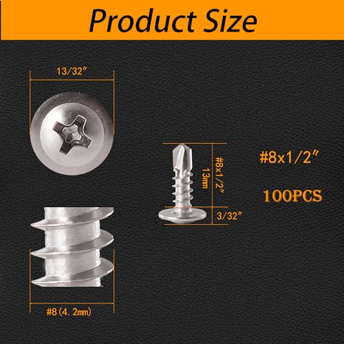 #8 x 1/2" 100PCS 410 Stainless Silver Truss Head Tek Screws - size: #8 x 1/2"（100pcs）