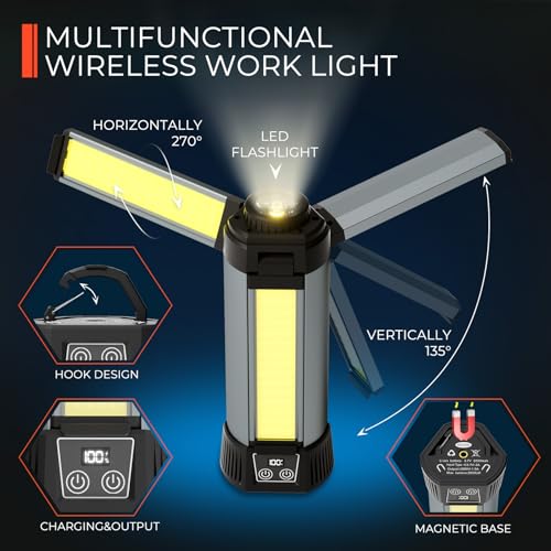 Rechargeable Work Light with Stand, Magnetic Base, Hook & Tripod (Middle) - color: Black Middle Rechargeable Work Light with Tripod