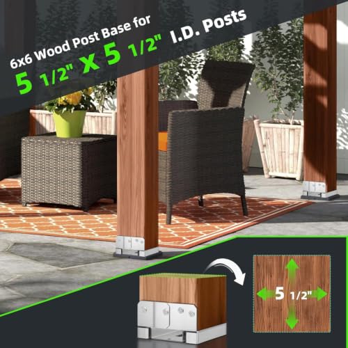10 PCS 6x6 Post Base for Concrete, Adjustable Aluminum-zinc Plated Steel Deck Post Anchor Base for 5.5x5.5 Wood, Post Base Holder with 1" Standoff for Deck Gazebo Pergola Porch（Includes Screws