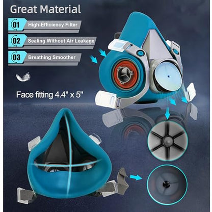 Half Facepiece with Goggle for Paint, Epoxy Resin, Spray Painting, Sanding, Woodworking, Welding Work Blue