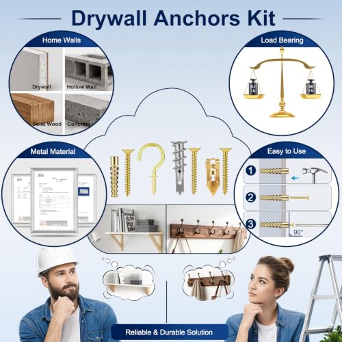 Drywall Anchors and Screws kit,Hanmer in,Screw Down,Load Baring 50LB,Boxed
