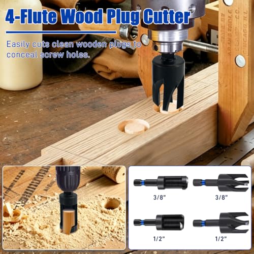 17Pcs Countersink Drill Bit Set 1/4" Hex Shank Wood Plug Cutters - size: 4#-12#