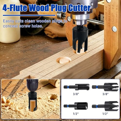 17Pcs Countersink Drill Bit Set 1/4" Hex Shank Wood Plug Cutters - size: 4#-12#