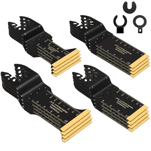 16 pcs Titanium Oscillating Saw Blades for Metal Cutting - Universal Multitool Blades for Hard Materials, Metal, Nails, Wood, Plastic - Multi Tool Blades Kits Fit Dewalt Bosch Milwaukee Ryobi