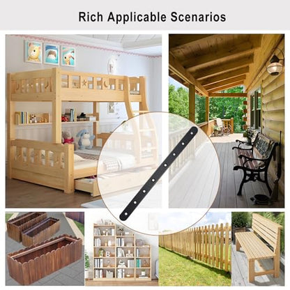 10 Pack Black Flat Mending Plate, 11-5/8" x 3/4" Metal Straight Flat Brackets for 1x6 1x8 Boards, Wood Furniture Repair