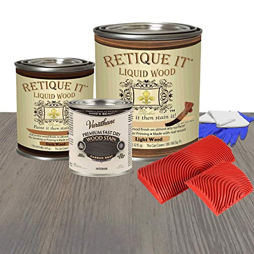Retique It Liquid Wood - Quart Light Wood with Carbon Gray Stain - Stainable Wood Fiber Paint - Put a fresh coat of wood on it (32oz LW, Carbon Gray) - color: 60 Carbon Gray, size: 32 Fl Oz (Pack of 1)