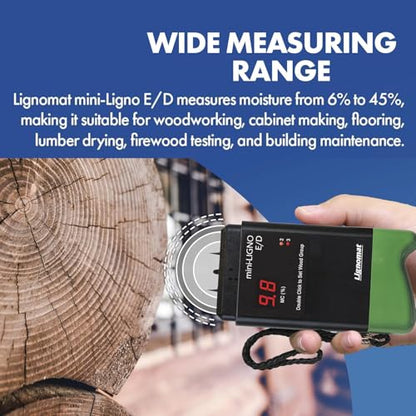 Lignomat Mini-Ligno E/D Pin Moisture Meter - Moisture Detector & Tester for Wood Floors, Woodworking, Building & Home Maintenance - Moist Meter for Wood Walls and Firewood