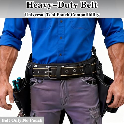 MELOTOUGH Padded Tool Belt for Men with handle strap, Heavy-Duty Work Belt with D ring, Adjustable Waist 36"-47" for Electrician (Tool Belt Suspenders Not Included)