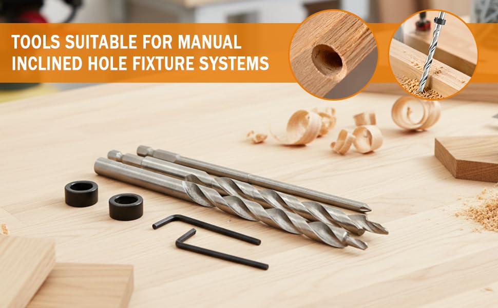 Pocket Hole Jig Replacement Kit with Depth Stop Collars, Drill Guide Woodworking Tools, 3/8" Drill Bit & SQ2 Driver Bits, 1/4" Hex Shank & Round Shank for Manual Pocket Hole Guide Jig Master System