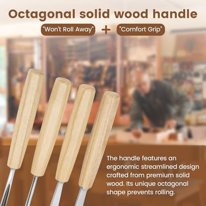Wood Carving Kit – 12 PCS Professional Wood Carving Tools Set with Mallet & Canvas Case, Pre-Sharpened CR-V 60 Steel Gouges and Chisels for Whittling, Spoon Carving, Beginners & Professionals