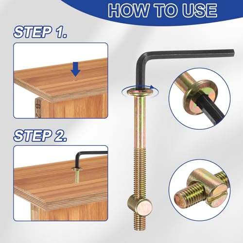 PATIKIL Bunk Bed Bolts and Nuts Kit M6x70mm Furniture Bolts Hex Drive 6Set - size: M6x70mm