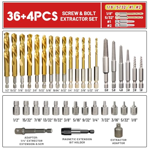 40Pcs Screw Extractor Set Left Hand Drill Bit Set with Hex Adapter - size: 40Pcs