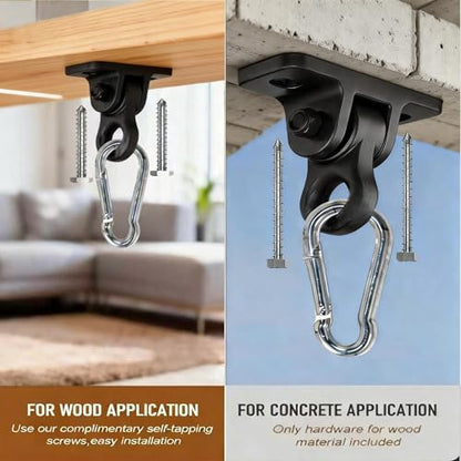 Heavy Duty Swing Hangers for Porch Wooden Sets Playground, 5000 lb Anti-Rust Aluminum Alloy Swing Hooks with Double Bearings Smooth Silent Rotation, Indoor Outdoor Hardware Kit Black 4 Pack