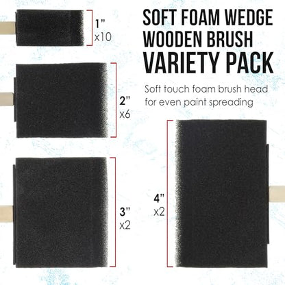 U.S. Art Supply Variety Foam Sponge Wood Handle Paint Brush Set, 20-Pack