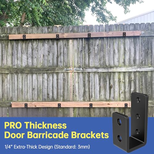 Door Barricade Brackets, Heavy Duty U-Shaped Security Hardware, 2x4 Lumber Lock, Metal Gate Reinforcement, 2-Pack，Thickness：1/4”，Black - color: 2 pack-6MM