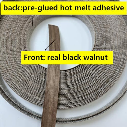 Real Black Walnut 1/2'' ×50' Wood Veneer Edge Banding Tape,Pre-glued Iron On Veneer Edging-Plywood Backed with Hot Melt Self Adhesive-Flexible Edging Strip for Furniture Cabinet Drawer Repair