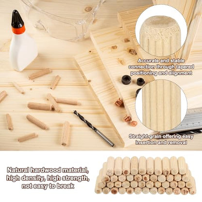 PATIKIL 5/16" x 1-3/4"(8 x 45mm) Wood Dowel Pins, 60 Pack Fluted Wooden Dowel Pin Straight Groove Rods for Furniture Door Art Crafts Projects - size: 5/16" x 1-3/4"