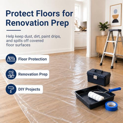 VICMORE Heavy-Duty Clear Plastic Drop Cloth, 9 x 12 Ft, 3 Mil, 1 Pack - size: 9 x 12 Ft, 3 Mil, 1 Pack