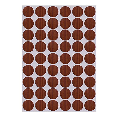 54 Self-Adhesive Screw Hole Stickers - Plastic Screw Covers & Caps - Textured Wood Cover - 21mm/0.82" Dia - For Wooden Furniture & Cherry Wood - color: Cherry Wood