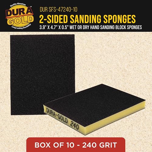 Dura-Gold Sanding Sponge for Wood, Metal, 240 Grit, 4.7" x 3.9", Box of 10 - style: 240 Grit