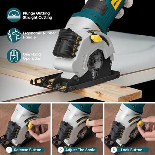 Enventor Mini Circular Saw with 3 Blades, 3-3/8 in, 4.8 A Corded