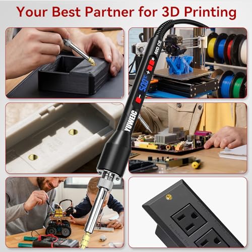 Threaded Inserts Set 60W Nut Inserts Tool Kit Digital Soldering Iron with Adjustable Temperature 392°F–932°F, M2 M3 M4 M5 M6 Heat Insert Tips with Suitcase for 3D Printing DIY Plastic Repair Tool - size: M2 M3 M4 M5 M6