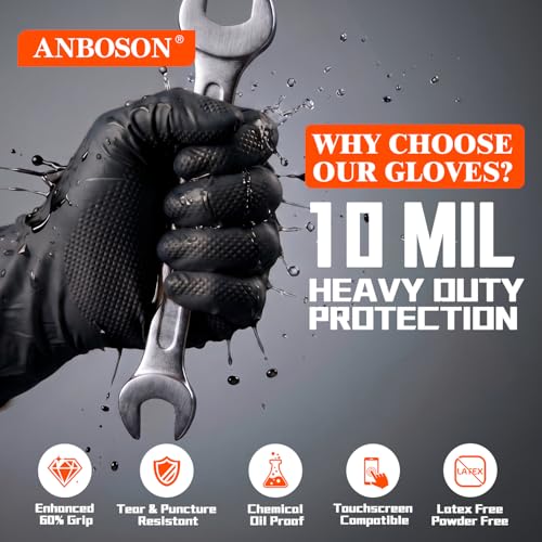 ANBOSON 10 Mil Heavy Duty Mechanic Nitrile Gloves, Black Large 1000 Count - color: Black-1000, size: Large
